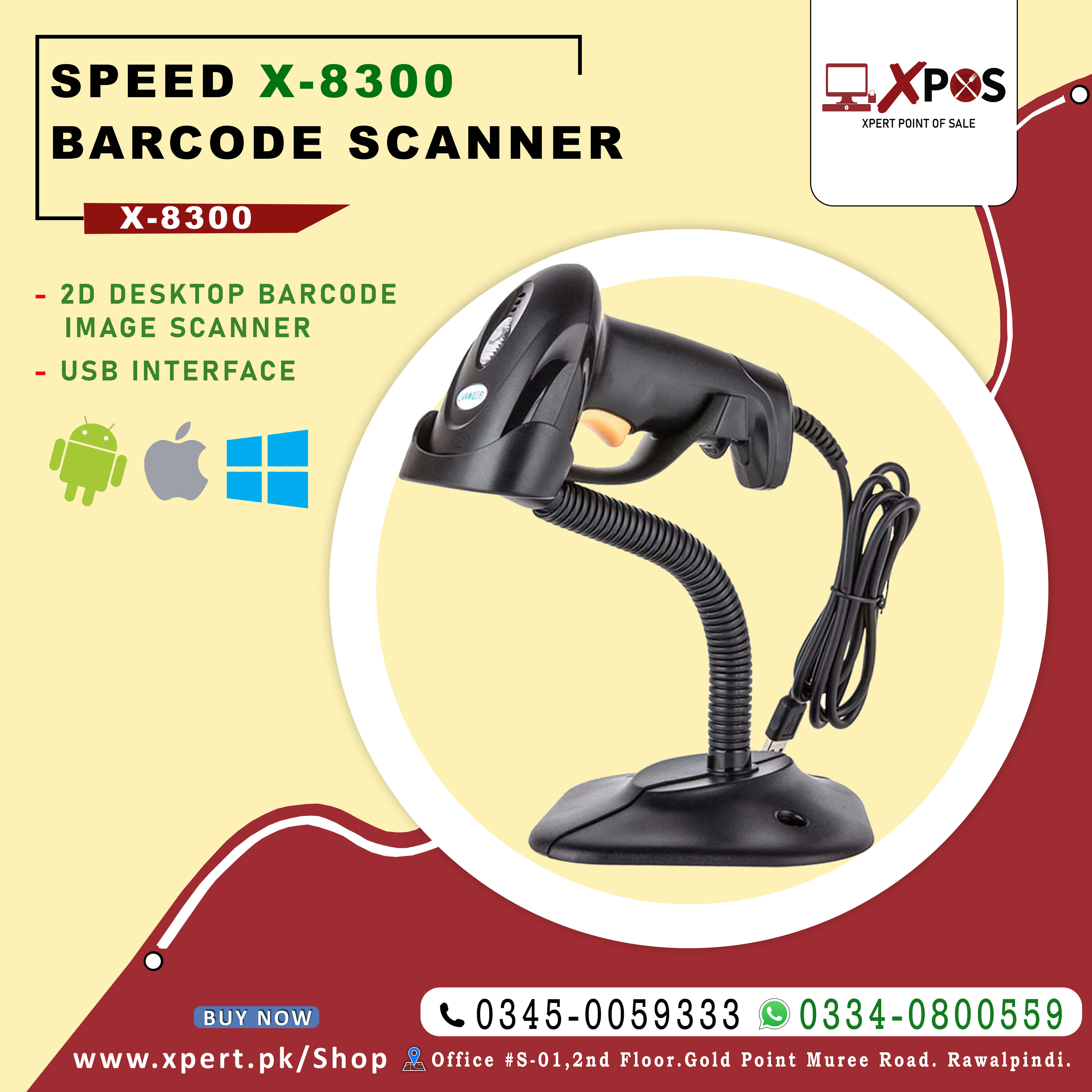 Speed-X 8300 2d Wired Barcode Laser Scanner With Stand